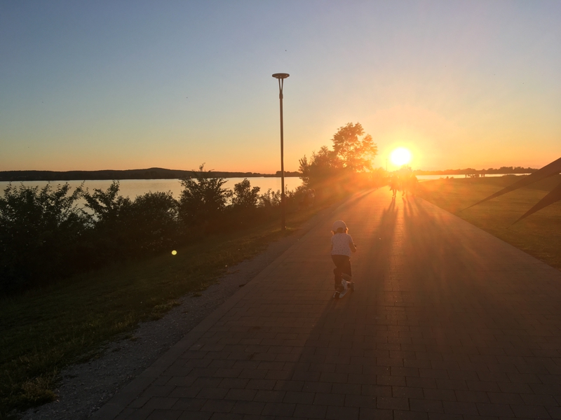 Urlaub im Fränkischen Seenland mit Kindern:Nochmal schnell zum Sonnenuntergang eine abendliche Runde am Altmühlsee drehen...