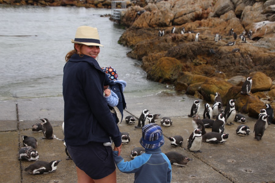 Nadja und die Jungs beim Pinguinegucken am Betsy Bay in Südafrika (Foto: Nadja Albrecht)